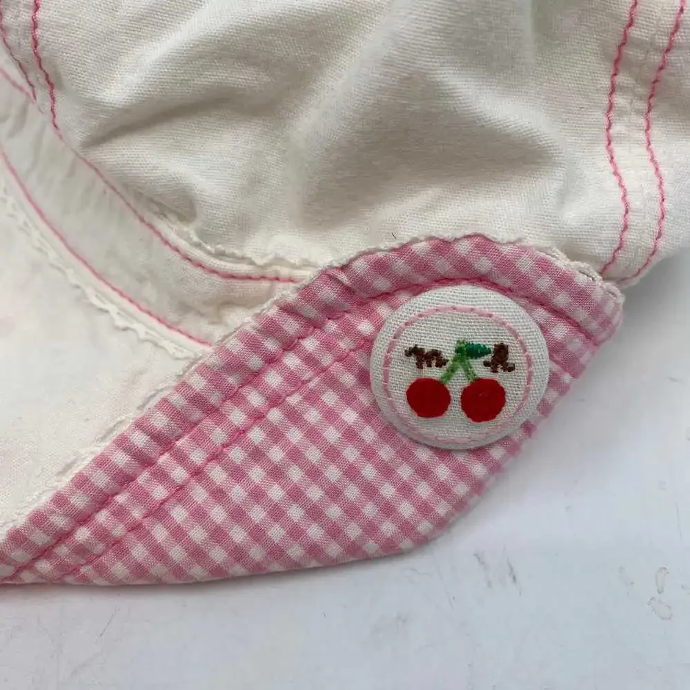 Miki House White Pink Gingham Cherry Cap | Girls’ Size 5T